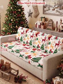 1pc Christmas Reindeer & Tree Pattern Sofa Cover, High Elasticity, Minimalist Modern Style, Soft & Skin-Friendly, Suitable For Living Room Single/Double/Triple/L-Shaped Sectional Sofa, Multiple Occasions, Sold Individually, Autumn Home Decor Gift - Multicolor - View 10