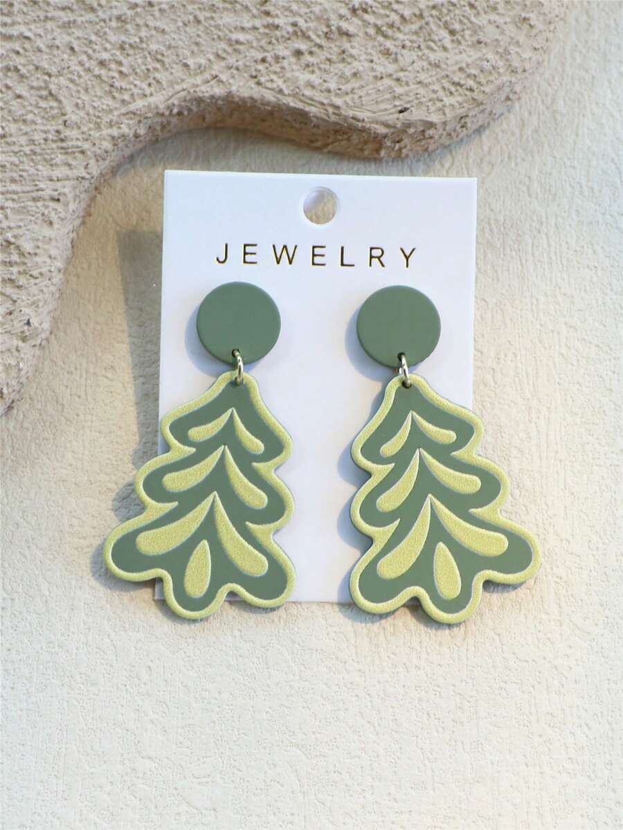 1 Pair Women's Christmas Green Tree Trunk Embossed Print Christmas Tree Cute Elegant Elegant Holiday Party Acrylic Earrings - Multicolor - View 1