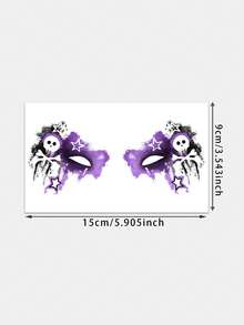 1pc Temporary Tattoo Sticker, Purple‑Black Skull Star Halloween Eye Face Makeup Pattern, Realistic Fake Tattoo Design, For Daily Wear, Bachelorette Party Favors, Music Festival, Game, Graduation Gift, Lasts 3‑5 Days - Multicolor - View 6
