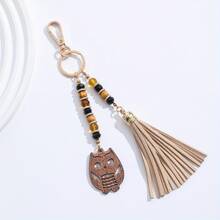 European American Fashion/New Retro Handmade Beaded/Microfiber Tassel Wood Carving/Rainbow Sun Owl Butterfly Mushroom Keychain - Multicolor - View 11