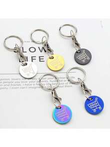 1/3/5pcs Supermarket Shopping Cart Token Metal Stainless Steel Keychain, Shopping Cart Unlock Key Ring Decoration, Keychain Accessory - Multicolor - View 4