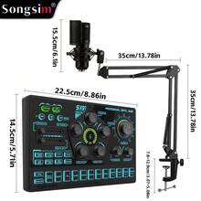 Songsim-SX91 Set Kartu Suara Khusus untuk Live Streaming/Rekaman & Mikrofon Kondensor BM800, Mendukung Transmisi Lossless OTG, Penyesuaian EQ, Kontrol Trek, Penyesuaian Reverb, Pengiring Bluetooth, Kartu Suara Digital Multifungsi, Mikrofon Pengambilan Vokal High-Fidelity, Dilengkapi dengan Kabel Audio OTG 2-in-1/Stand Lengan Boom Logam, Cocok untuk Live Streaming, Rekaman, Gaming, Bernyanyi, Alat Musik - MultiWarna - View 9
