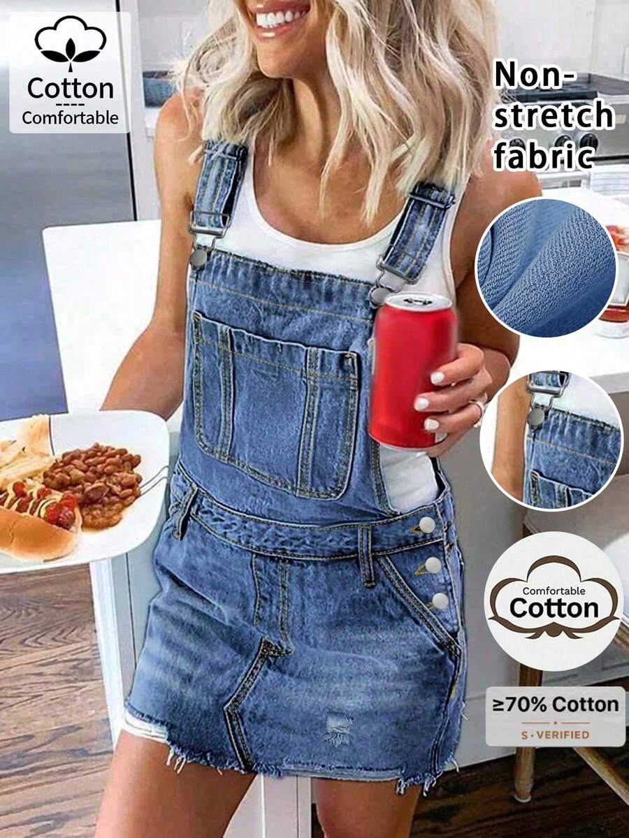 Women's Casual Versatile Pocket Design Denim Pinafore Dress Spring