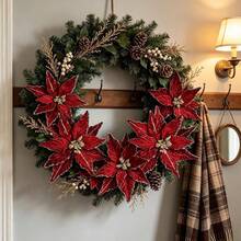 1/4pcs Christmas Flower Decorative Sprigs, 26cm Red & Gold Sequin Velvet Petals, Lightweight And Easy To Insert, Perfect For Christmas Tree Or Vase, Enhances Holiday Atmosphere, Suitable For Modern Home, Holiday Party And Creative Christmas Decor - Multicolor - View 9