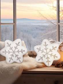 Snowflake Throw Pillow, 1pc White Faux Plus Fleece Thick Snowflake Shaped Cushion, Autumn/Winter Home Decor, Suitable For Sofa, Bedroom, Christmas/Halloween Gift - Grey - View 6