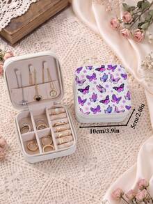 Women'S Jewelry Box With Butterfly Print-Portable Travel Jewelry Storage Case For Women Ring Earring Necklaces-Top Choice For Holiday Gift - Butterfly Design - View 28