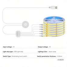 Acosh Neon Dimmable Touch Sensor COB LED Strip Light With Penetrable Wood Dimmer Switch, 0.5m 1.5m 2.5m Under Cabinet Lights, Vibrant Warm Light Display For Collection Showcase Wardrobe Bookcase Kitchen Bedroom Holiday Illumination - Warm White - View 6