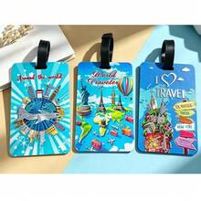 3pcs Travel Landmark Pattern Silicone Luggage Tags, Adjustable Strap Suitcase Baggage Identifier, Anti-Loss Travel Name Tags For Backpack Suitcase - Multicolor - View 1