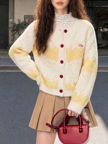 Women's Autumn/Winter Casual Minimalist Vacation Youthful Style Fuzzy Round Neck Cardigan Sweater Jacket - Off-white - View 5