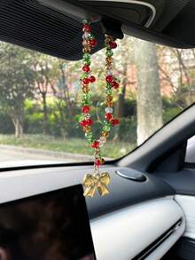 Creative Christmas Bow Car Hanging Ornament, Fashionable Beaded Cherry Car Interior Hanging Decor, Car Interior Hanging Rope, Car Decoration Pendant, Small Gift For Others - A - View 13