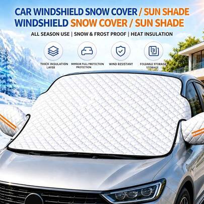 1pc Car Snow Cover, Car Sun Shade, Winter Car Snow Cover, Thickened Half-Coverage Windshield Frost & Snow Protection Cover, Winter Snow Cover, Anti-Freeze Windshield Frost Cover