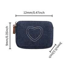 New Portable Dirt-Resistant Denim Heart Embroidery Wallet Women's Card Holder Coin Purse - Multicolor - View 4