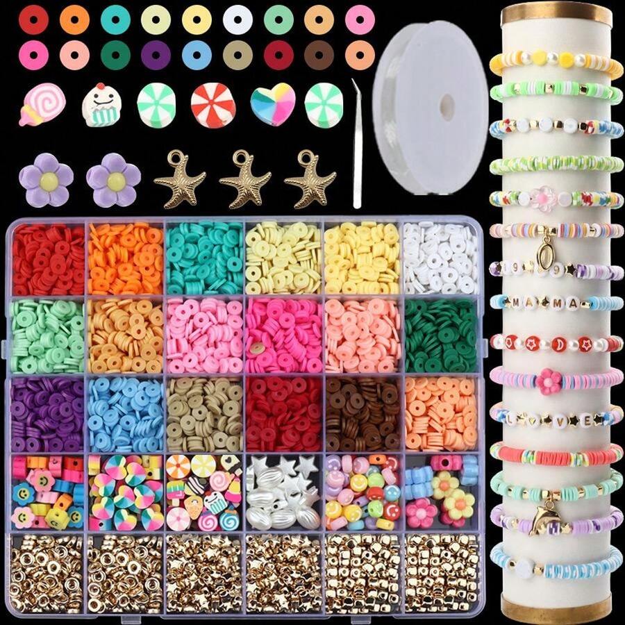 2000pcs/3700pcs Soft Clay Bead Set, Handmade DIY Bracelet, Necklace, Soft Clay Loose Beads Jewelry Making Accessories Kit - Multicolor - View 1
