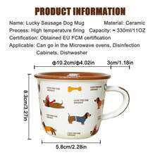 1PC Lucky Dachshund Large Ceramic Coffee Mug/Mug/Teacup, Ceramic Water Cup With Scale - Cute, Reusable And Microwave , Suitable For All Beverages, Multi-Functional Water Cup And Vessel, Ideal Gift For Christmas, Halloween, Valentine's Day - Multicolor - View 4