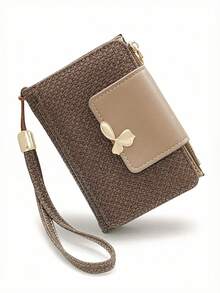 Women's Vintage Straw-Woven Texture PU Short Multi-Function Wallet, Large Capacity Card Holder With Exquisite Metal Flower Logo, Casual Wristlet Bag Suitable For Various Occasions - Multicolor - View 13