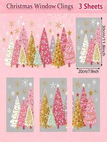 3pcs Christmas Window Stickers Decals, Yellow Green Gold Christmas Tree & Snowflake Pattern, Winter Home Window Decoration - Multicolor - View 6