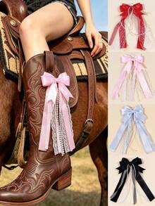 1pc Sweet & Cool Aesthetic Patchwork Bow Charm Pendant, Pearl Chain Bag Accessory, Travel Photo Outfit Decoration - Multicolor - View 3