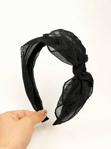 Korean Style Bow Headband With Teeth Anti-Slip Hair Grip Simple Wide Lace Mesh Headband For Women Versatile Hair Clip - Black - View 6