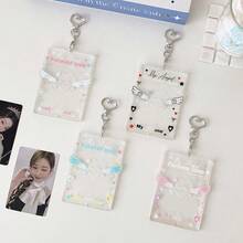1pc Cute Angel Wings Acrylic Photocard Holder With Keychain, Transparent Heart K-Pop Photo Card Sleeve, Anime Merch Bag Charm Pendant For Girls - Multicolor - View 8