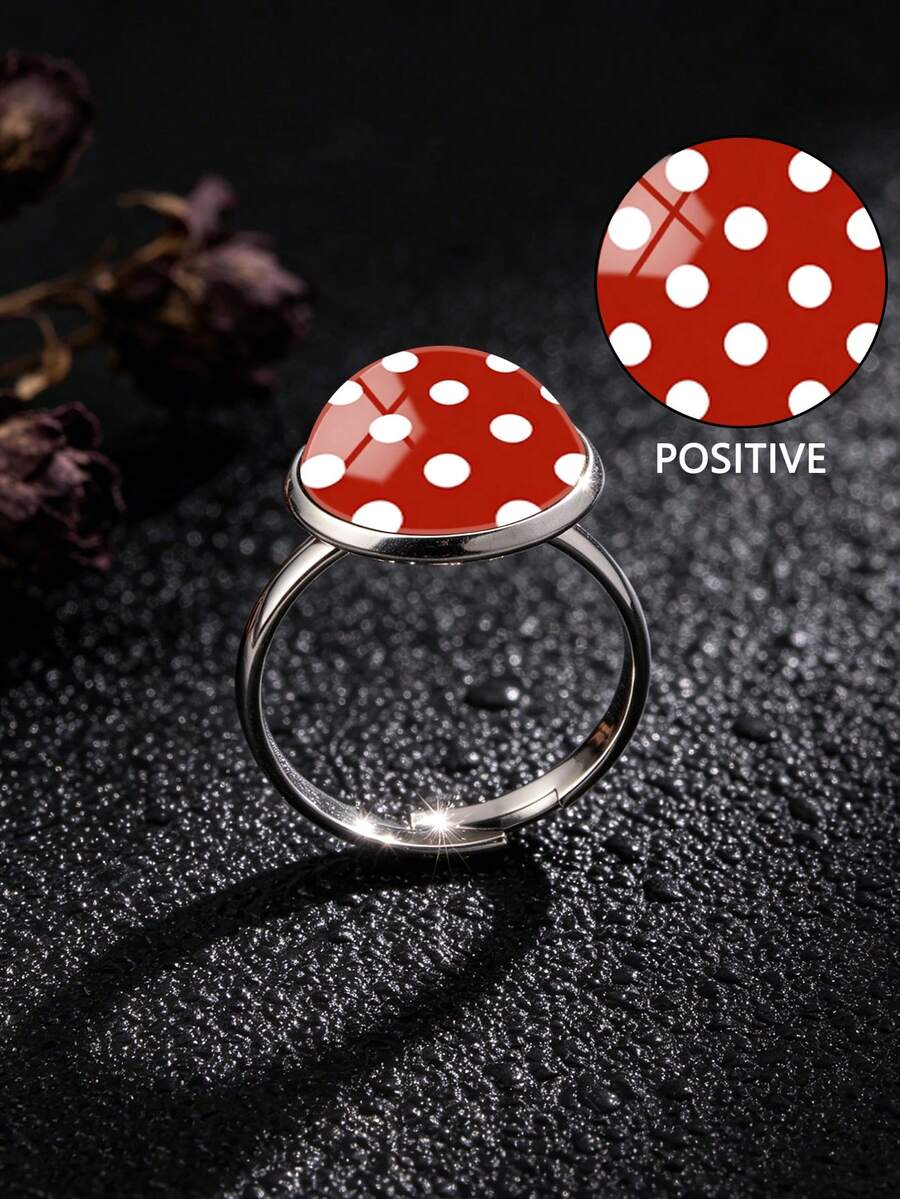YUJUGLOW 1PC Adjustable Minimalist Cartoon Round Polka Dot Pattern With 316 Stainless Steel Round Open Ring Suitable For Women's Daily Wear - Red - View 1