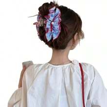 1 High-Quality Fabric Polka Dot Plaid Ruffled Hair Clip, Suitable For Various Occasions Such As Work, Dates, And Casual Wear - Multicolor - View 5