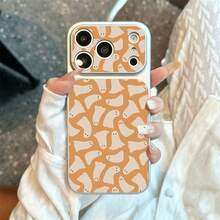 1 buah Casing Ponsel Bahan TPU Warna Oranye Hangat dengan Motif Hantu Kecil yang Lucu, Kompatibel dengan iPhone 17 Pro Max/17/16 Pro Max/15/14/13/12/11, Perlindungan Penuh Anti Jatuh, Casing Lembut - Perak - View 1