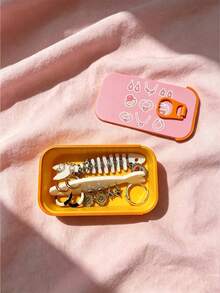 Cute Aesthetic Jewelry Stickers Mini Jewelry Storage Box, With Fishbone Divider And Snap Seal, Portable Jewelry Box For Earrings, Rings, Necklaces, Suitable For Commuting, Short Trips, Desktop Vanity, Ideal For Jewelry Lovers, Portable Earring Box, Mini Jewelry Organizer, Portable Ring Storage Box, Cartoon Jewelry Box, Travel Small Jewelry Storage Box - Multicolor - View 3