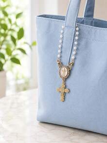 Religious Retro Guadalupe Our Lady Prayer Bead Cross Pendant Card Storage Bag Set, Pearl Chain, Guadalupe Our Lady Festival, Christmas - Multicolor - View 2