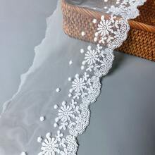 2 Yards Floral Mesh Lace Trim, 12cm Width Embroidered Lace Ribbon For Dress Sewing DIY Craft Decoration - B - White - View 5