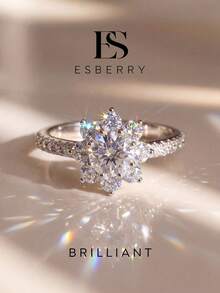 ESBERRY 1件莫桑石與鑽石訂婚/婚禮戒指，永恆承諾戒指，週年紀念戒指，送給新娘的奢華珠寶禮物 - 銀色 - 查看 2