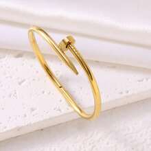 Hasbro Classic Polished Nail Bracelet For Women, Adjustable 18K Gold-Plated Stainless Steel Bangle Jewelry, Perfect Gift For Best Friends And Friends - Multi-color - View 9