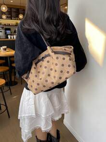 女款時尚百搭單肩通勤包，秋冬新款，學生辦公大容量托特包，仿麂皮購物包 - 卡其色 - 查看 4