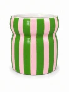 1pc Colorful Striped Utensil Holder, Large Glossy Kitchen Countertop Utensil Crock, Decorative Cooking Tool Storage Jar, Multi‑Color Choice, Perfect Housewarming Kitchen Gift - Waist-cinching Striped Storage - View 12