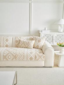 1pc Bohemian Style Plush Jacquard Sofa Cushion, Non-Slip Pet-Friendly Seat Pad, Thickened Warm Sofa Cover, Suitable For 1-4 Seater Sofa, Decorative Protective Cover, Machine Washable, Autumn/Winter - Beige - View 6