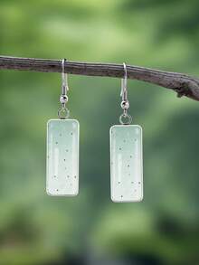 YUJUGLOW 1 Pair Dreamy Healing Style Mint Green Base With Starlight Pattern 316 Stainless Steel Long Bar Earrings Suitable For Women's Daily Wear - Mint Green - View 2