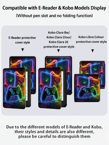 彩色遊戲控制器圖案保護殼，相容 iPad Air 8(M4)2026(11吋)、Air 4/5 10.9吋、7/8/9代 10.2吋，內建筆槽，相容 Tab S6 10.4吋、Kindle 11代(2022/2024)、Kindle Clara 2E、Clara Colour、Clara BW(6吋)與 Libra Colour(7吋)，可愛女孩風時尚設計，生日節日禮物 - 彩色 - 查看 10