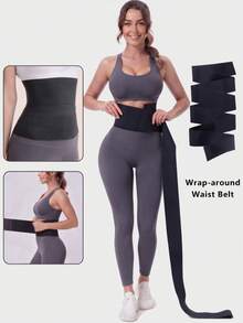 1pc Women Waist Wrap Waist Trainer Girdle ,Waist Trainer Girdle,Tummy Control,Curves,Suitable For Daily Wear Or Training,Sports - Black - View 1