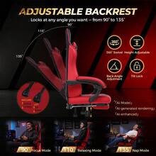 Fabric Gaming Chair With Footrest, Ergonomic Computer Desk Chair With Pocket Spring Cushion Home Office High Back Lumbar Support Heavy Duty Wide - Red - View 4