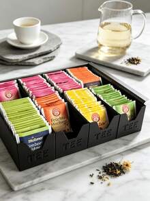 1/2 st nordisk teepåseförvaringsbox med utskuren TEE-logotyp, flerfacksorganisatör, platsbesparande förvaringsbehållare för bänkskiva för teepåsar och kaffepinnar till hem och kontor, presentalternativ - Svart - Visa 6