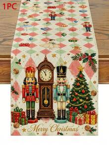 Christmas Table Runner, Pillowcase, Placemat, Nutcracker Ballerina Christmas Tree Clock Diamond Plaid Table Runner, Holiday Home Decor Table Runner Cushion - Multicolor - View 13