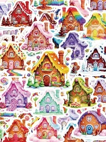 56Pcs Colorful Healing Candy House Stickers, Fantasy Houses With Dripping Frosting Texture, Fairy‑Tale Motifs Decorated With Flowers And Small Animals, For Bike, Books, Journal, Tumbler, Desktop Organizer, Skateboard, Document Box Decoration - Multicolor - View 1