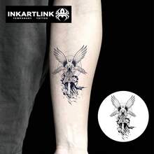 INKARTLINK 1PC Dark Sacred Seraphim Blade Tattoo Sticker, Temporary Waterproof Body Art Tattoo Sticker, Lasts 2-5 Days, Water Transfer Color Tattoo Sticker, Suitable For Men And Women, Essential For People, Party Decoration, Holiday Celebration Body Decoration - Black - View 8