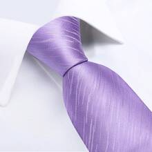 Men's 4-Piece Tie Set, Light Purple Jacquard Diagonal Stripe, Pocket Square, Cufflinks, Silver Tie Clip, Suitable For Banquet And Formal Occasions Suit Matching - Mauve Purple - View 4