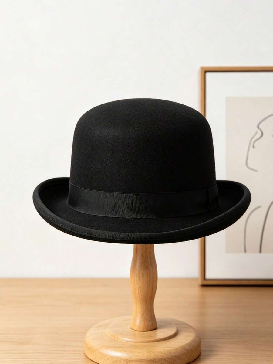 1PC Men's Classic Bowler Hat Felt Textured Christmas Formal Dress Hat - Top Hat - View 1