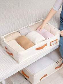 1/2/4pcs Large Underbed Storage Containers With Handles And Label Holders, Extra Thick Fabric Underbed Trash Cans, Wardrobe Storage Bags For Clothes, Blankets, Sweaters, Quilts, Foldable Flat Underbed Storage Boxes, Moisture-Proof Organizer Storage Bags - Multicolor - View 9