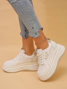 Women's Fashion Thick Sole Athletic Shoes Lace-Up Versatile Casual Sneakers - Apricot - View 5