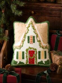 Gingerbread House Shaped Christmas Throw Pillow, Holiday Pattern Decorative Cushion, Suitable For Sofa Bed, Winter Home Decor - Multicolor - View 3