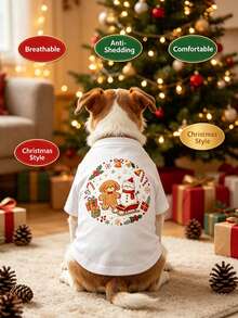 1pc Christmas Print Pet Tank Vest, Breathable Anti‑Shedding Lightweight Comfortable Pet Clothes For Small Dogs & Cats - Multicolor - View 1