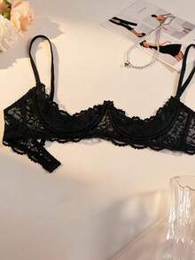 Women's Sexy Lace 1/3 Demi Cup Bra, Adjustable Straps, Comfortable Lingerie, Suggest Buying One Size Up - Black - View 1