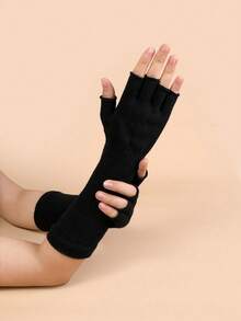1 Pair Women's Open Finger Knitted Warm Solid Color Casual Performance Gloves Student Writing Long Arm Sleeves - A - View 10